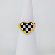 Checkered Heart Signet Ring